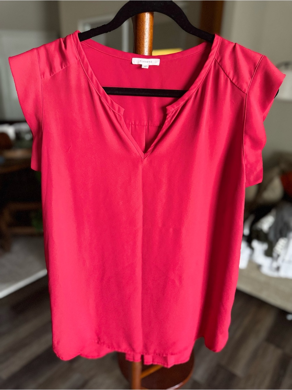 Pleione Red V-Neck Cap Sleeve Blouse